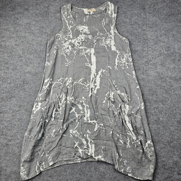 Lands Downunder Dress Womens Medium Linen Gray Abstract Cocoon Italy Lagenlook - Picture 1 of 7